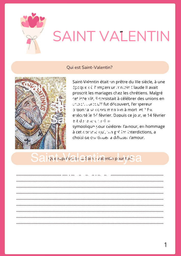 Saint Valentin: Prépa + feuilles élèves